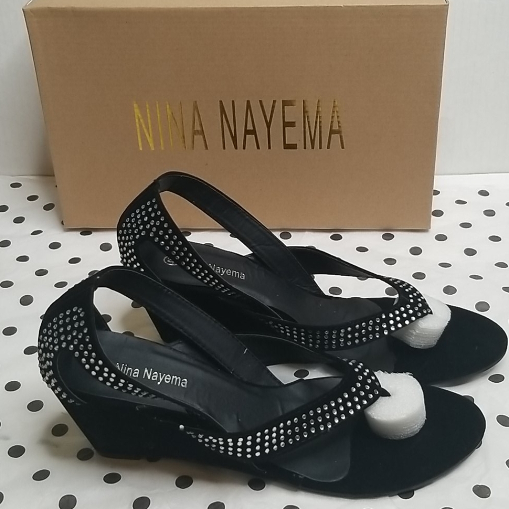 Nina Nayema Nyla Open Toe Wedge with Rhinestones